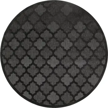 8' Charcoal And Black Round Trellis Indoor Outdoor Area Rug