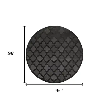 8' Charcoal And Black Round Trellis Indoor Outdoor Area Rug
