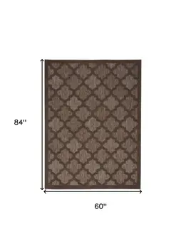 5' X 7' Dark Brown And Light Brown Trellis Indoor Outdoor Area Rug