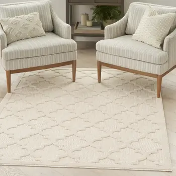 5' X 7' Cream And Beige Trellis Indoor Outdoor Area Rug