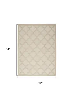 5' X 7' Cream And Beige Trellis Indoor Outdoor Area Rug