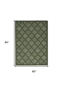 5' X 7' Dark Green And Light Green Trellis Indoor Outdoor Area Rug