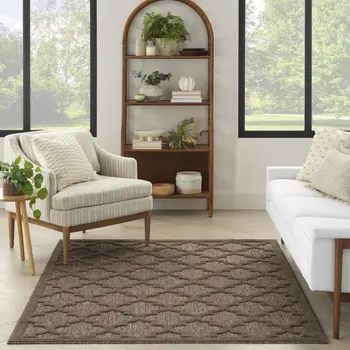 6' X 9' Dark Brown And Light Brown Trellis Indoor Outdoor Area Rug
