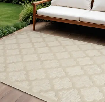 6' X 9' Cream And Beige Trellis Indoor Outdoor Area Rug
