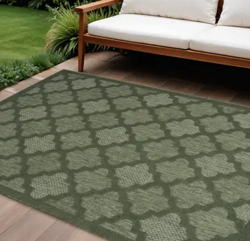 6' X 9' Dark Green And Light Green Trellis Indoor Outdoor Area Rug