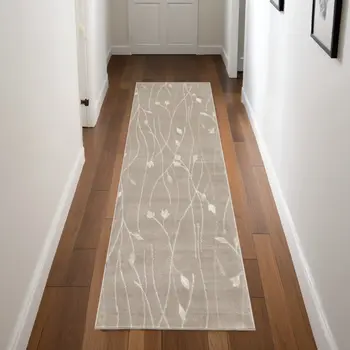 8' Beige Floral Runner Rug