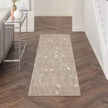 8' Beige Floral Runner Rug