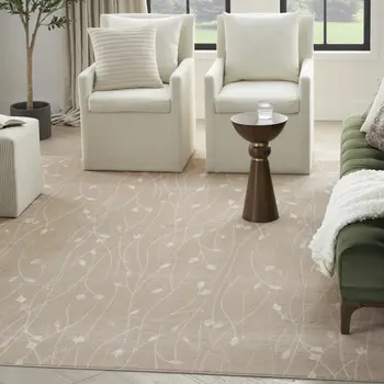 5' X 7' Beige and Ivory Floral Power Loom Area Rug