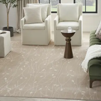 8' X 10' Beige and Ivory Floral Power Loom Area Rug