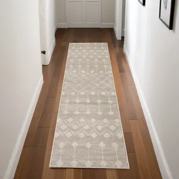 8' Beige And Ivory Moroccan Runner Rug