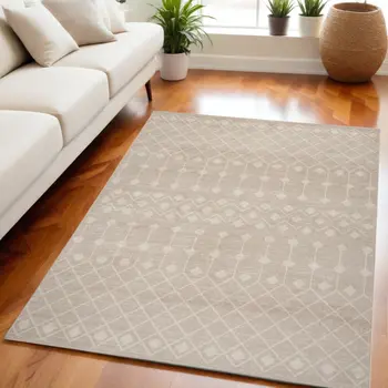 5' X 7' Beige and Ivory Moroccan Power Loom Area Rug