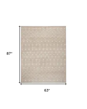 5' X 7' Beige and Ivory Moroccan Power Loom Area Rug