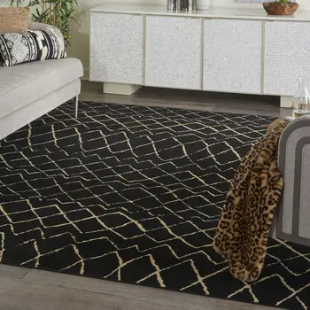 7' X 10' Black and Ivory Abstract Power Loom Distressed Area Rug