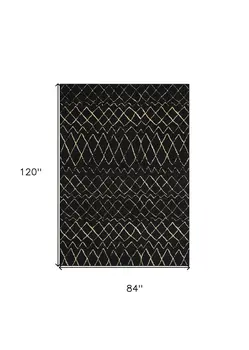 7' X 10' Black and Ivory Abstract Power Loom Distressed Area Rug