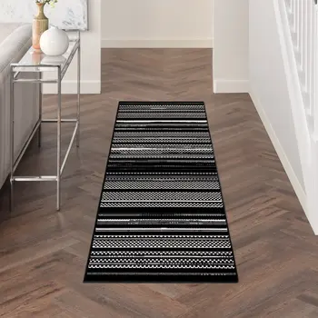 8' Black Striped Runner Rug