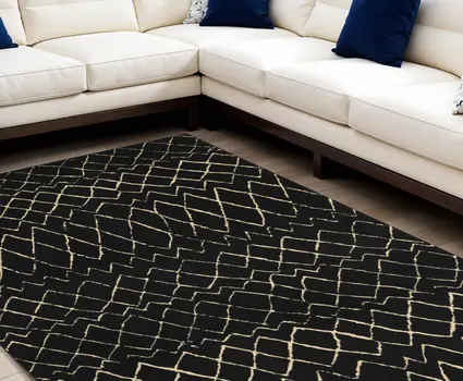 8' X 10' Black and Ivory Abstract Power Loom Distressed Area Rug
