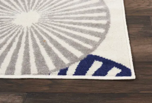 8' Blue And Ivory Geometric Runner Rug