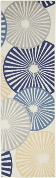 8' Blue And Ivory Geometric Runner Rug