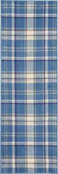 8' Blue And Beige Plaid Runner Rug