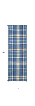 8' Blue And Beige Plaid Runner Rug