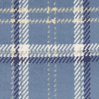 8' Blue And Beige Plaid Runner Rug