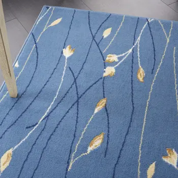 4' X 6' Blue and Beige Floral Power Loom Area Rug