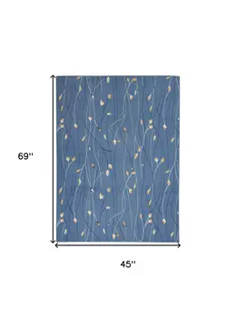 4' X 6' Blue and Beige Floral Power Loom Area Rug