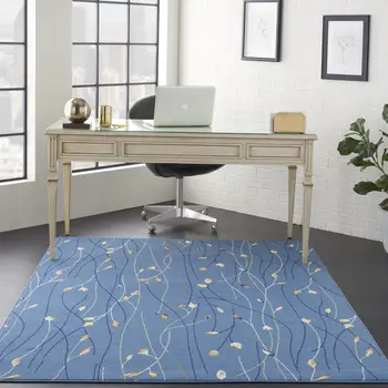 6' X 9' Blue and Beige Floral Power Loom Area Rug