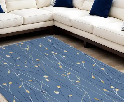 7' X 10' Blue and Beige Floral Power Loom Area Rug
