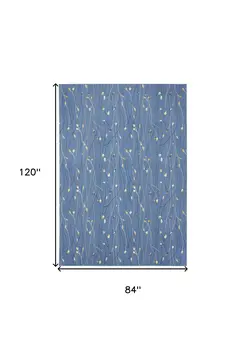 7' X 10' Blue and Beige Floral Power Loom Area Rug