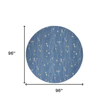 8' Blue and Beige Round Floral Power Loom Area Rug