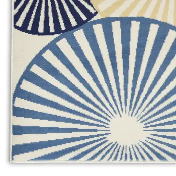 7' X 10' Beige and Blue Geometric Power Loom Area Rug