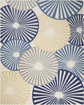 7' X 10' Beige and Blue Geometric Power Loom Area Rug