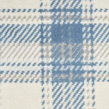 8' Blue And Ivory Plaid Runner Rug