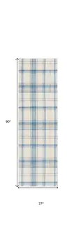 8' Blue And Ivory Plaid Runner Rug