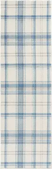 8' Blue And Ivory Plaid Runner Rug
