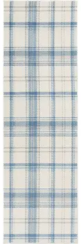 8' Blue And Ivory Plaid Runner Rug