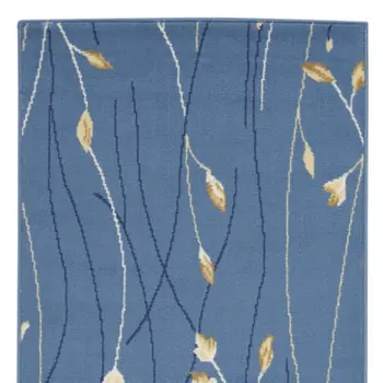 10' Blue And Ivory Floral Vines Runner Rug