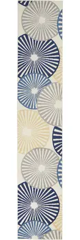 10' Ivory Blue And Gray Geometric Runner Rug