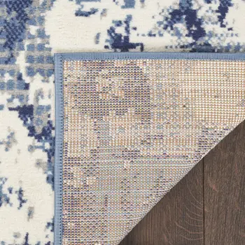 8' X 10' Blue and Ivory Abstract Power Loom Area Rug
