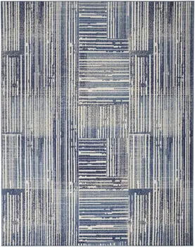 5' X 7' Blue and Gray Striped Power Loom Area Rug