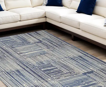 8' X 10' Blue and Gray Striped Power Loom Area Rug