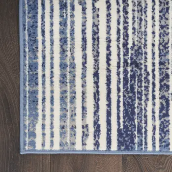 8' X 10' Blue and Gray Striped Power Loom Area Rug