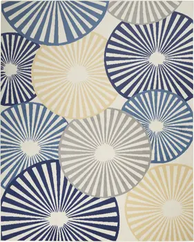 8' X 10' Beige and Blue Geometric Power Loom Area Rug