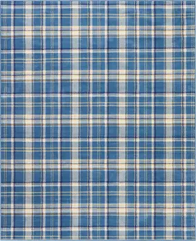 8' X 10' Blue and Beige Plaid Power Loom Area Rug