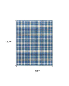 8' X 10' Blue and Beige Plaid Power Loom Area Rug