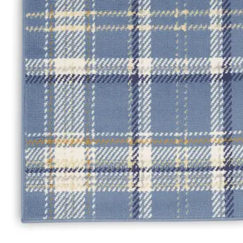 8' X 10' Blue and Beige Plaid Power Loom Area Rug