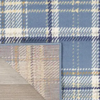 8' X 10' Blue and Beige Plaid Power Loom Area Rug
