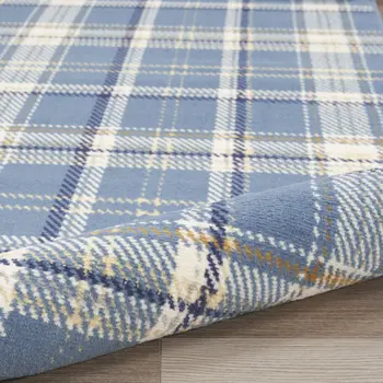 8' X 10' Blue and Beige Plaid Power Loom Area Rug