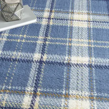 8' X 10' Blue and Beige Plaid Power Loom Area Rug